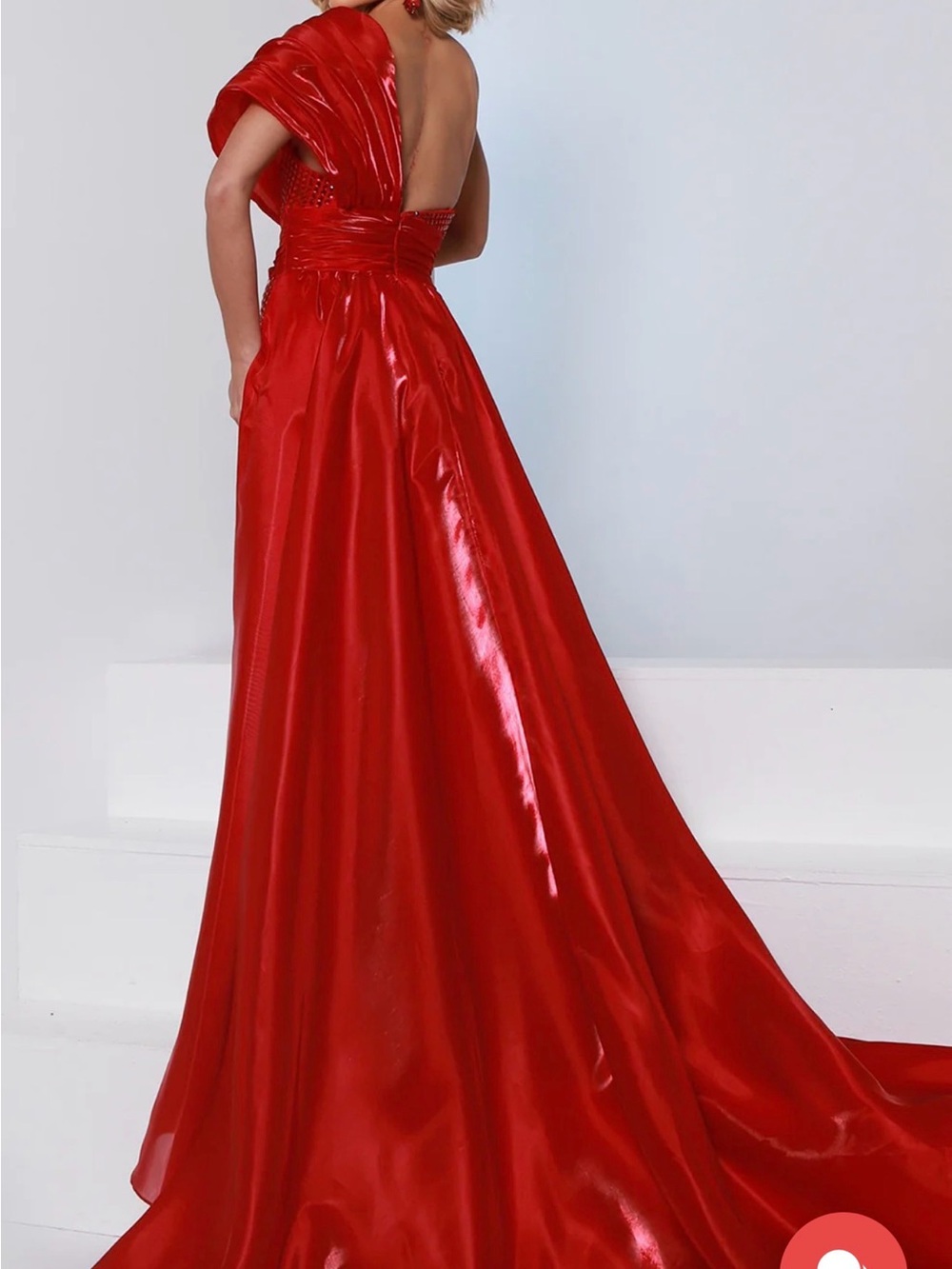 Johnathan Kayne Red One-Shoulder Embellished Evening Gown, style 3243 - Picture 4 of 7